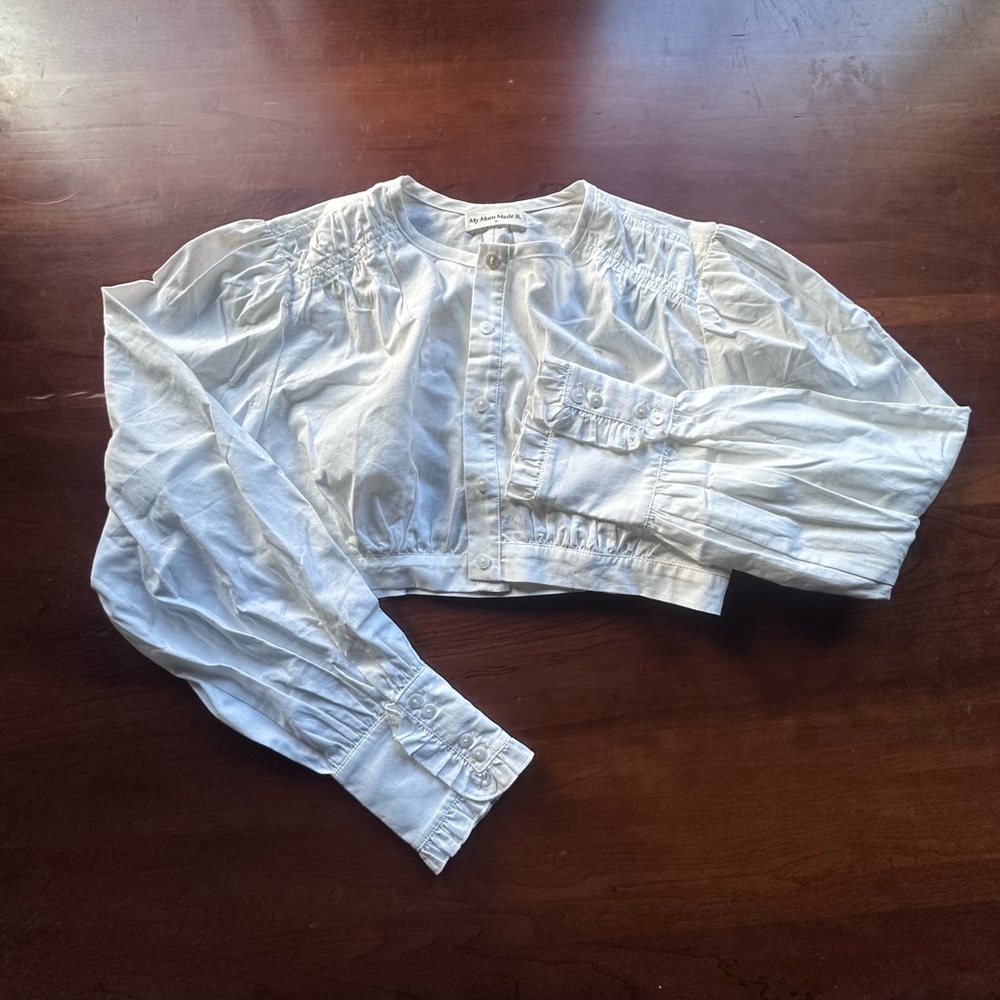 My Mum Made It brand new White Cropped Blouse with Puff Sleeves